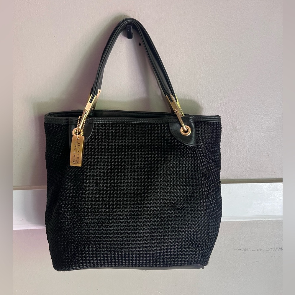 Black Woven Tote with Gold Accent Hardware - Unbranded